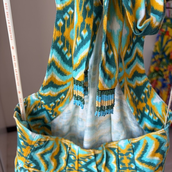 Farm Rio: TURQUOISE TROPICAL TAPESTRY HALTER MAXI DRESS - Picture 12 of 13